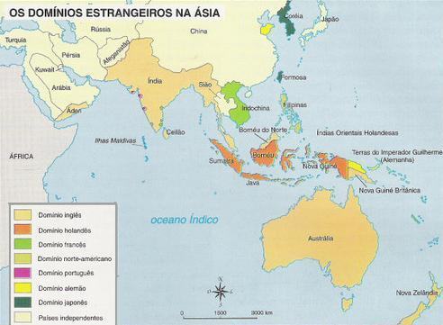 Mapa da descolonização da Ásia