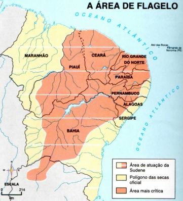 Mapa com a área do polígono das secas