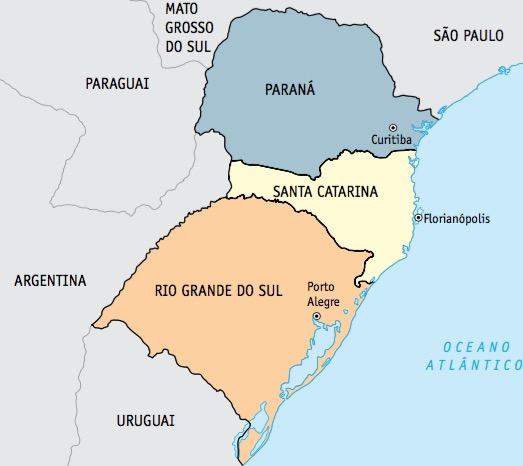 Mapa da região sul do Brasil