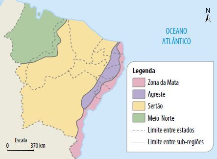 Mapa das sub-regiões do Nordeste.