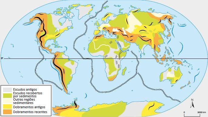 Mapa das estruturas geológicas da terra.