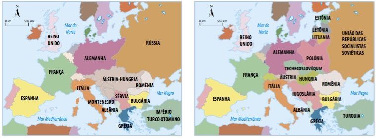 Novo mapa político europeu após o Tratado de Versalhes.