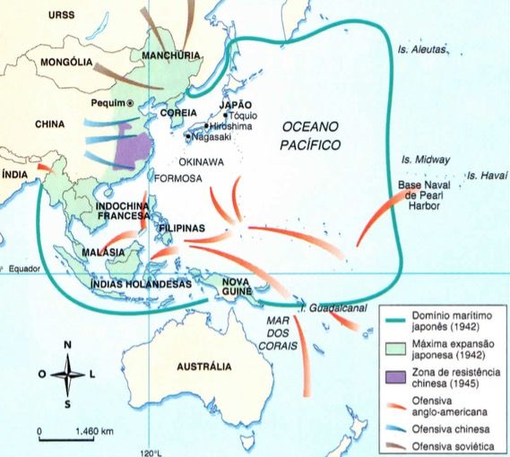 Mapa da reação aliada na Segunda Guerra Mundial.