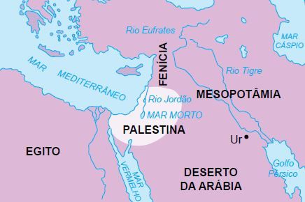 Mapa da Palestina na época dos hebreus.