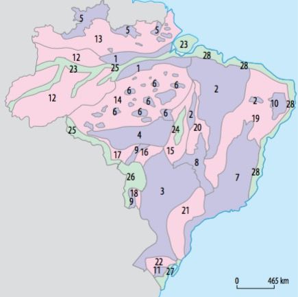 Mapa do relevo brasileiro segundo Jurandyr Ross.