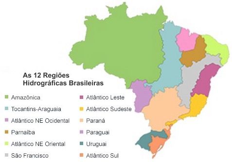 As 12 regiões hidrográficas do Brasil.