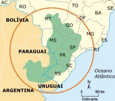 Mapa do Aquífero Guarani.