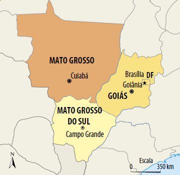 Mapa da Região Centro-Oeste.