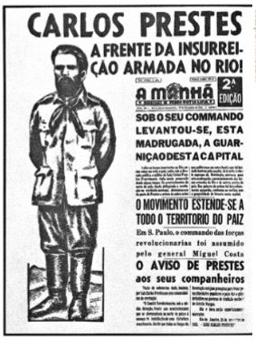 Capa de um jornal com Carlos Prestes em destaque.