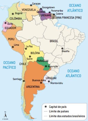 Mapa da América do Sul.