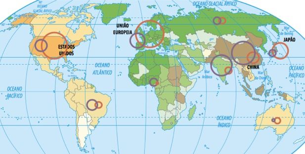 Mapa dos países na nova ordem mundial.
