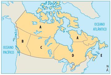 Mapa com as regiões econômicas do Canadá.