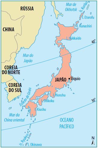 Mapa do território japonês.