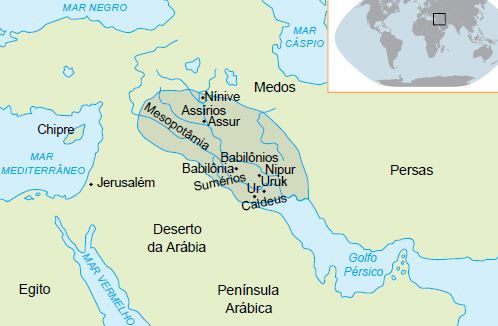 Mapa da civilização mesopotâmica.