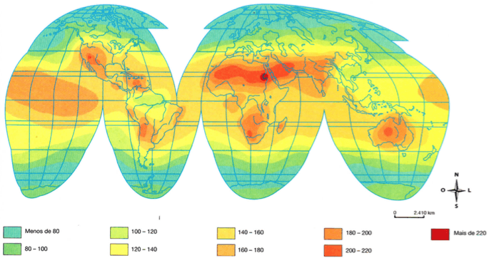 Distribuição da radiação solar sobre a Terra.