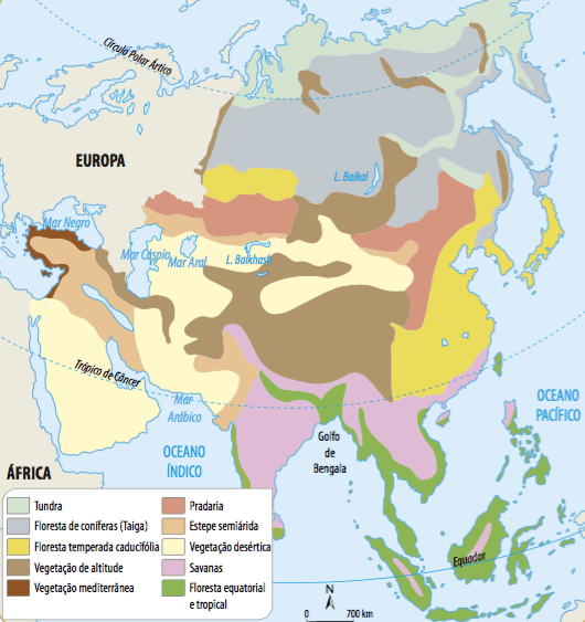 Mapa vegetativo da Ásia.