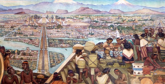 Pintura de como era a cidade asteca de Teotihuacán.