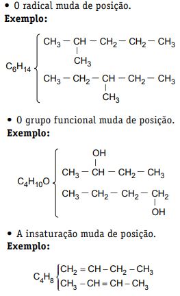 Exemplos de isomeria de posição.