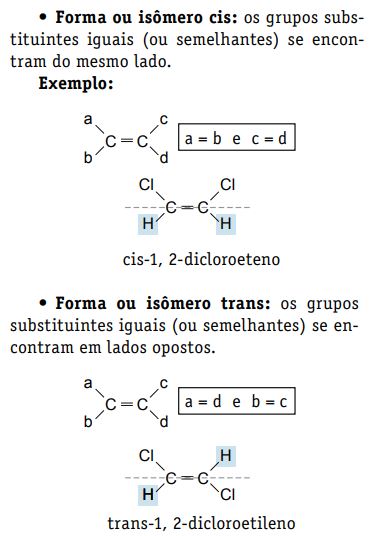 Exemplos de isomeria espacial geométrica.