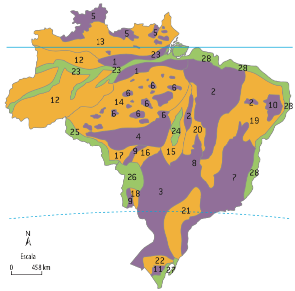 Mapa do relevo brasileiro.