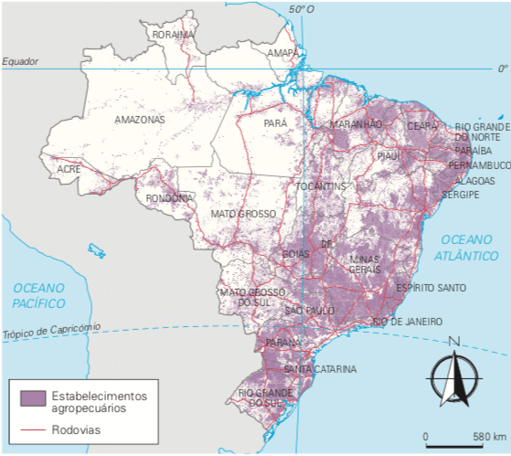 Mapa do Brasil destacando os principais estabelecimentos agropecuários.