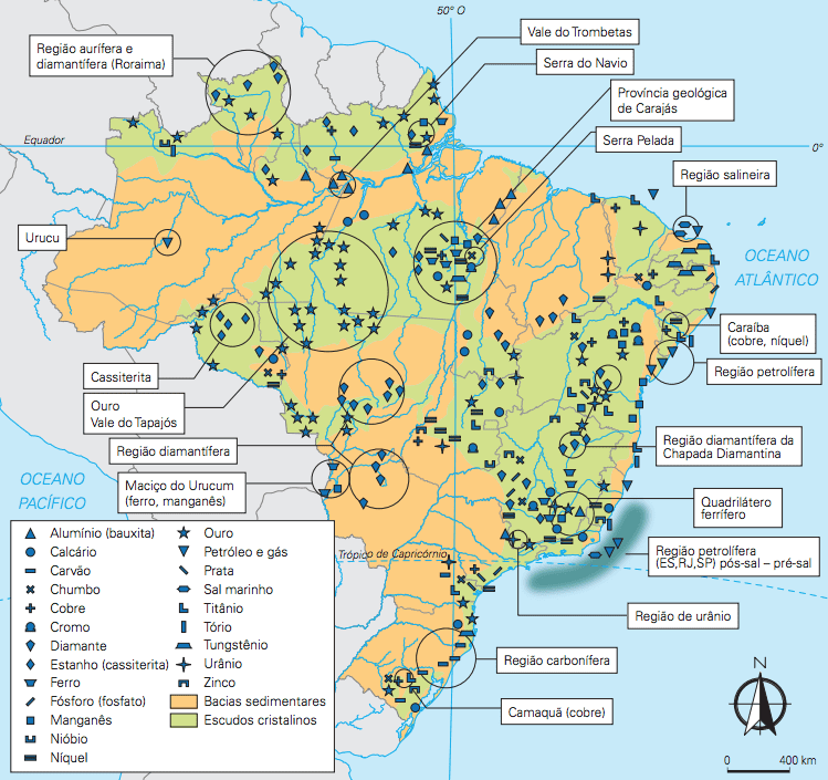 Mapa dos recursos minerais brasileiros