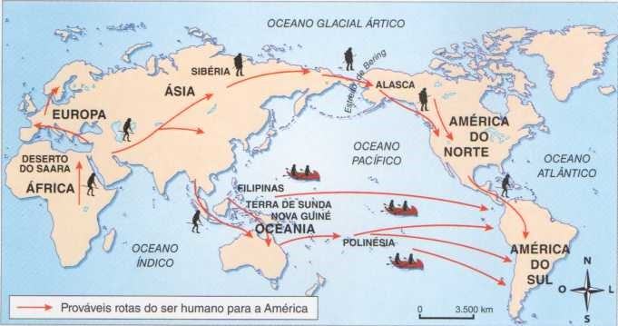 Mapa que recontitui a história dos primeiros povos da América