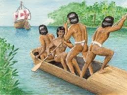 Índios visualizando a chegada de um navio espanhol