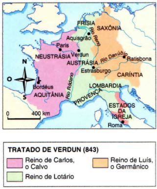 Mapa do império após o Tratado de Verdun