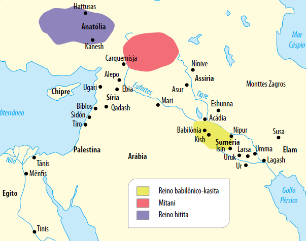 Mapa com as primeiras cidades.