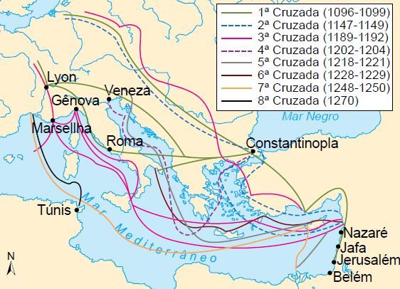 Mapa dos caminhos feitos pelas 8 cruzadas.