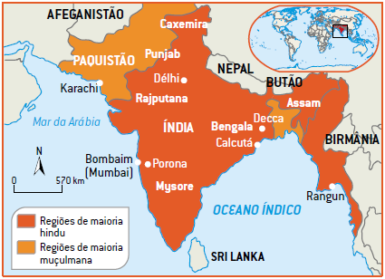 Mapa da descolonização da Índia