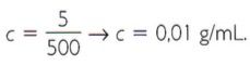 C = 5/500 -> C = 0,01 g/mL