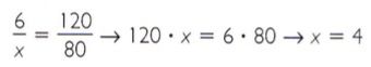 6/x = 120/80 -> 120 . x = 6 . 80 -> x = 4