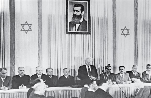 Foto da proclamação do Estado de Israel.