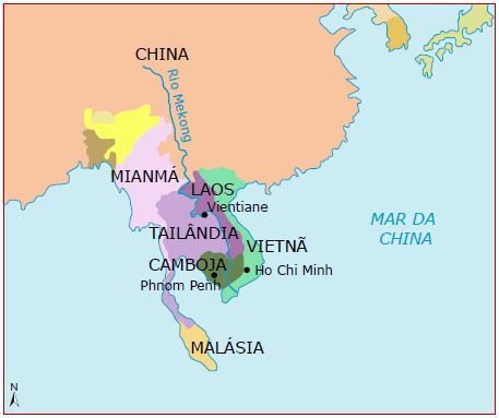 Mapa da indochina dividida.