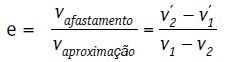 Fórmula do coeficiente de restituição.