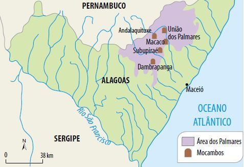 Localização do Quilombo de Palmares.