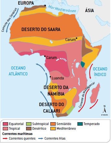 Mapa climático do continente africano.