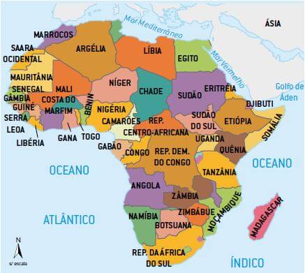 Mapa político do continente africano.