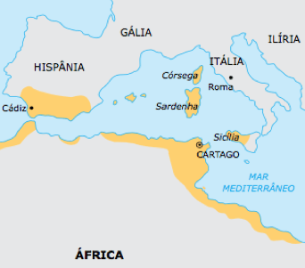 Mapa do império cartaginês.
