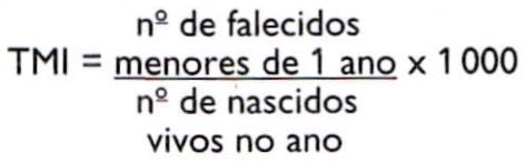 Fórmula da taxa de mortalidade infantil.