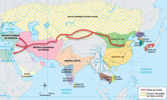 Mapa do caminho da rota da seda.