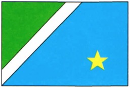 Bandeira de cores azul e verde com uma estrela no canto inferior direito.