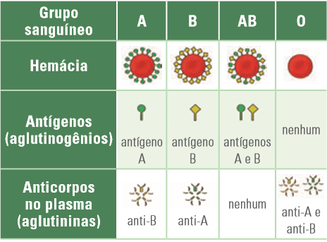 Tabela de grumos sanguíneos do sistema ABO