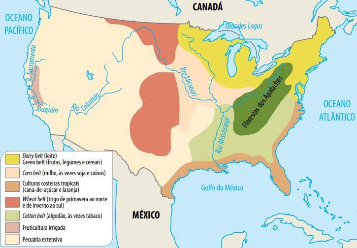 Mapa das belts americanas.