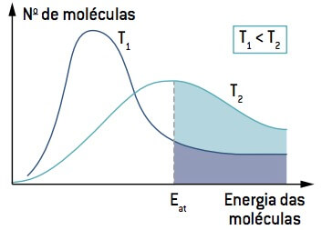 Velocidade da reação em função da temperatura.