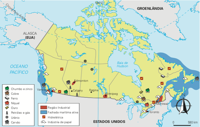 Mapa dos recursos minerais canadense.