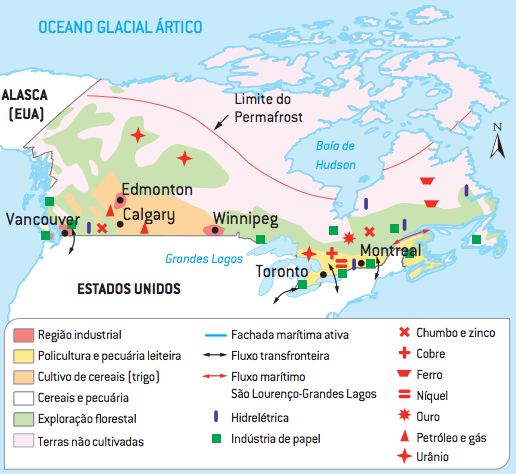 Mapa das regiões econômicas canadense.