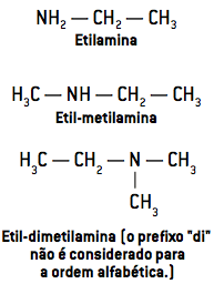 Etil-dimetilamina (o prexo "di" não é considerado para a ordem alfabética.)